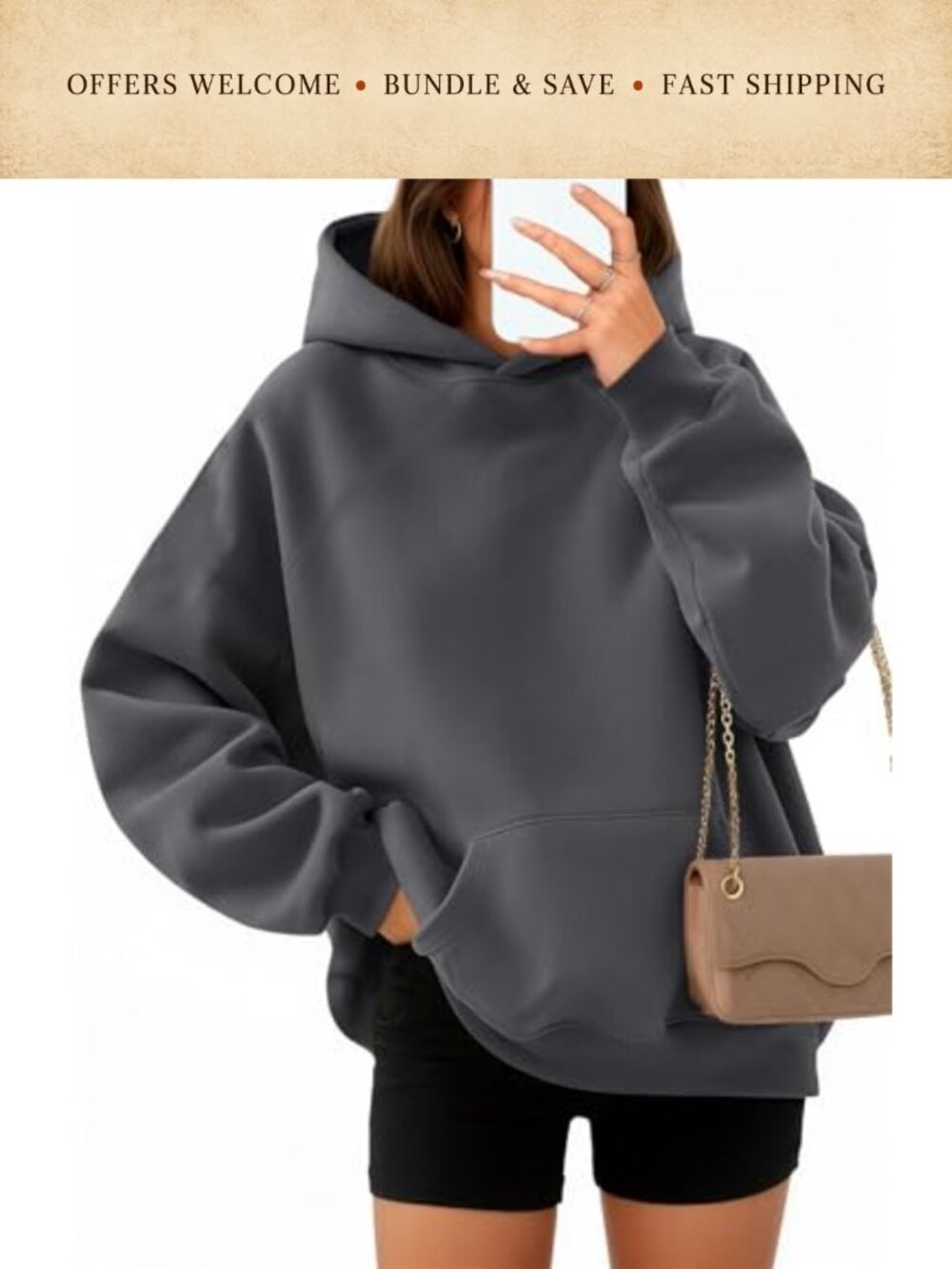Oversized Fleece Hoodie Long Sleeve Pullover with Pocket Casual Women's